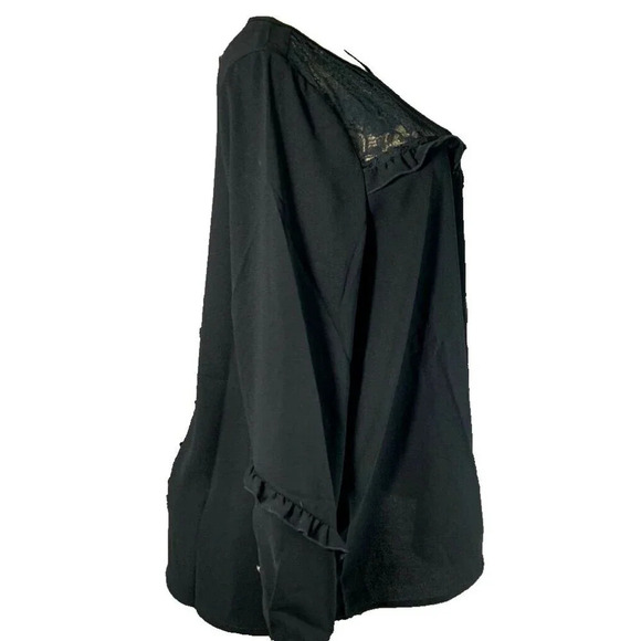 Castaluna 12W/L Black Sheer Lace Yolk Crew Neck Ruffle Accent Long Sleeve Blouse - Picture 3 of 6
